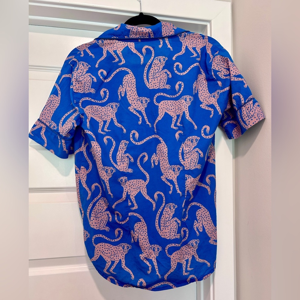 Desmond & Dempsey Pajama Top Shirt Size M Tropical Monkey Short Sleeve Button Up - Picture 7 of 8
